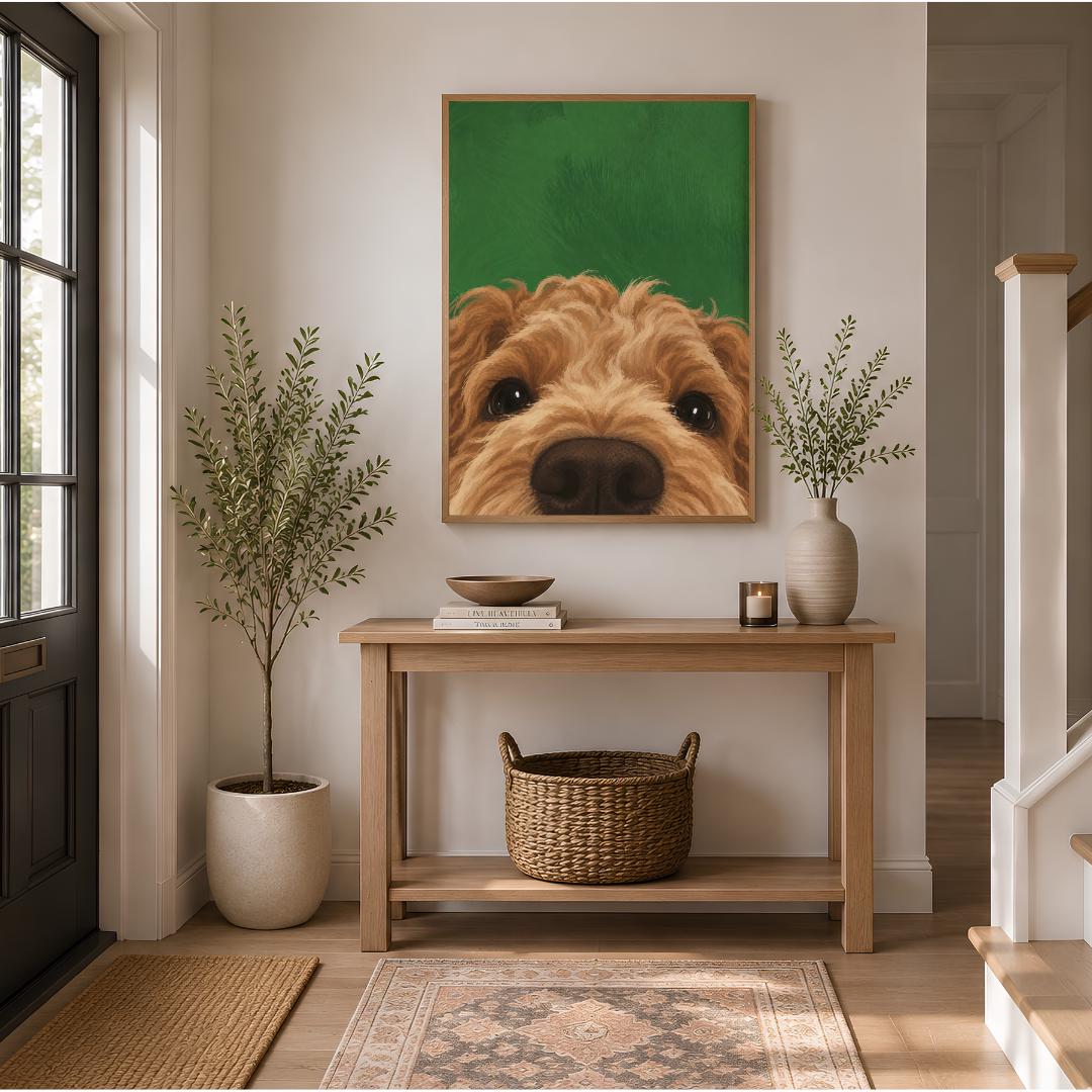 Brown Cockapoo Portrait Print | Textured Brushwork Dog Art