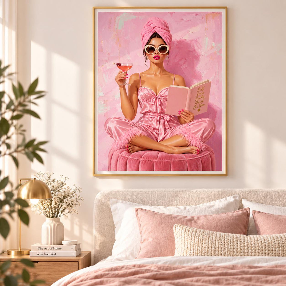 Pink Self-Love Fashion Illustration Print | Glam Bedroom Decor