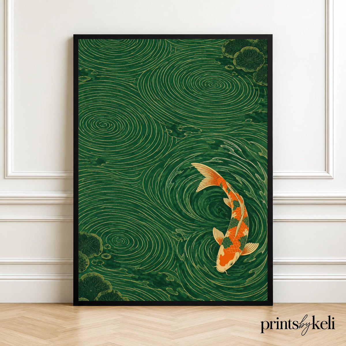 Japanese Koi Fish Wall Art Print | Green Water Garden