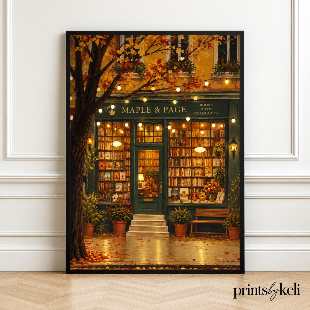 Autumn Bookshop Art Print | Cozy Reading Nook, Cottagecore Wall Decor