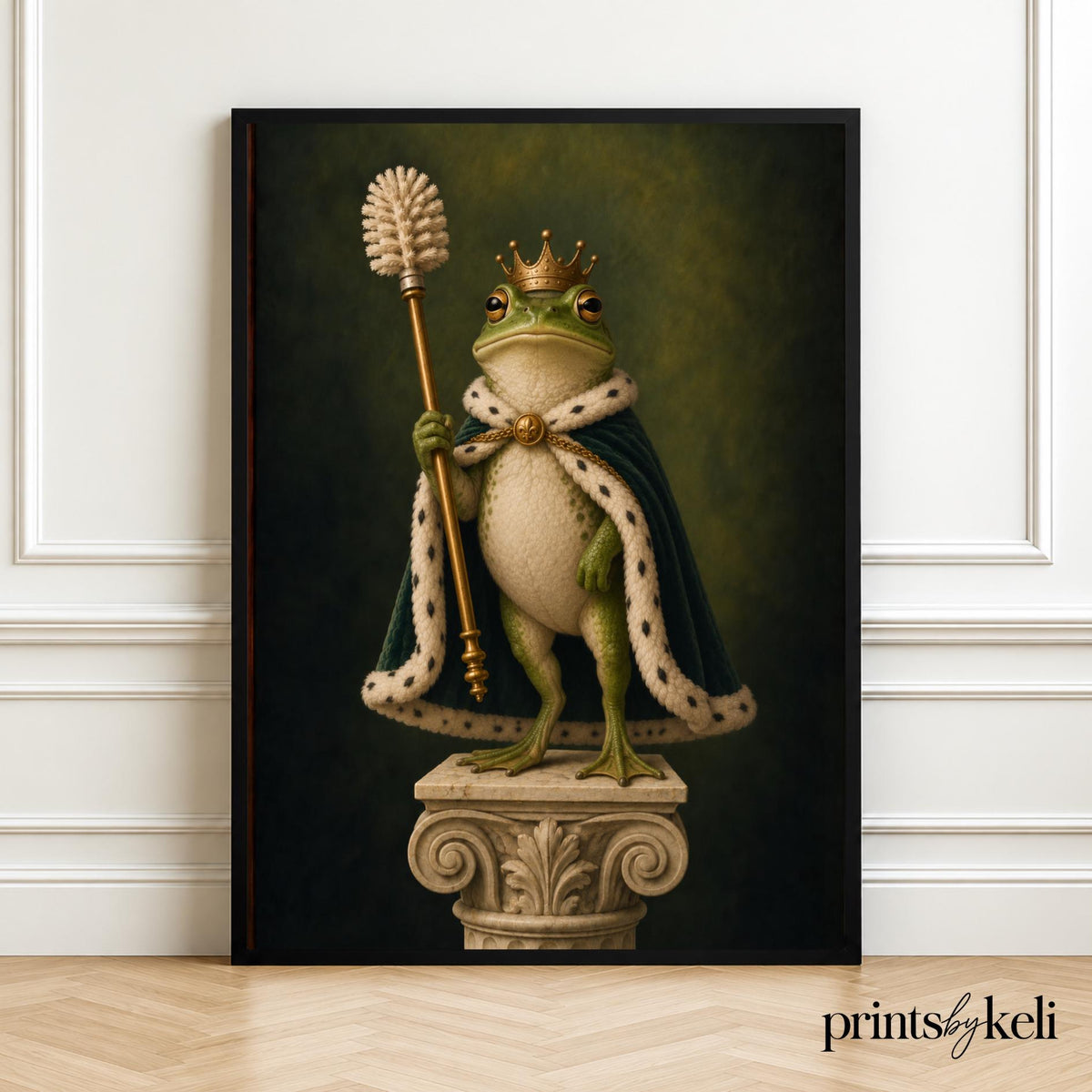 Frog King Toilet Art Print | Quirky Bathroom Decor, Cottagecore Home