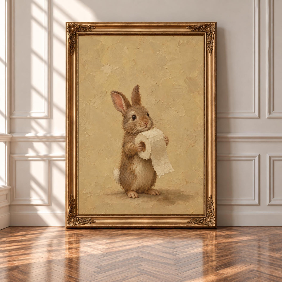 Rabbit and Toilet Paper Wall Art | Funny Bathroom Print | Vintage Powder Room Decor | Cottagecore Wall Art