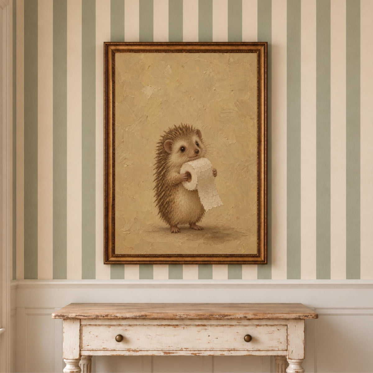 Hedgehog and Toilet Paper Wall Art | Funny Bathroom Print | Vintage Powder Room Decor | Cottagecore Wall Art