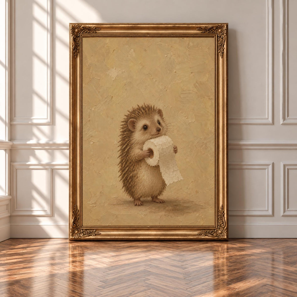 Hedgehog and Toilet Paper Wall Art | Funny Bathroom Print | Vintage Powder Room Decor | Cottagecore Wall Art