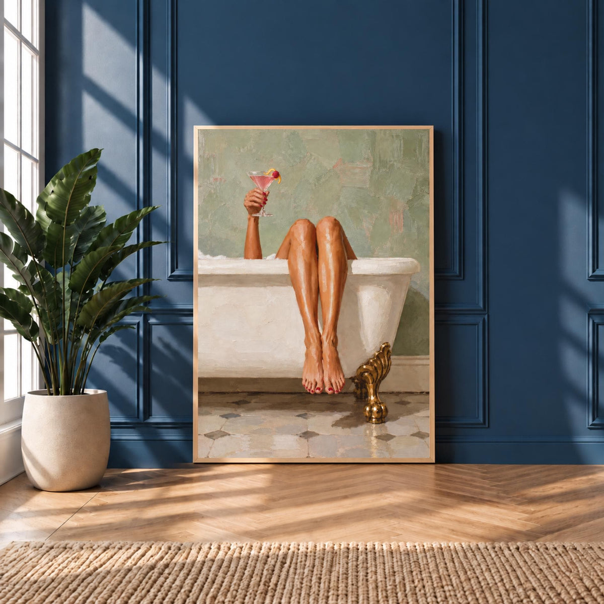 Bathroom Wall Art | Martini Cocktail Print | Feminine Bath Decor | Vintage Spa Artwork | Clawfoot Tub Print