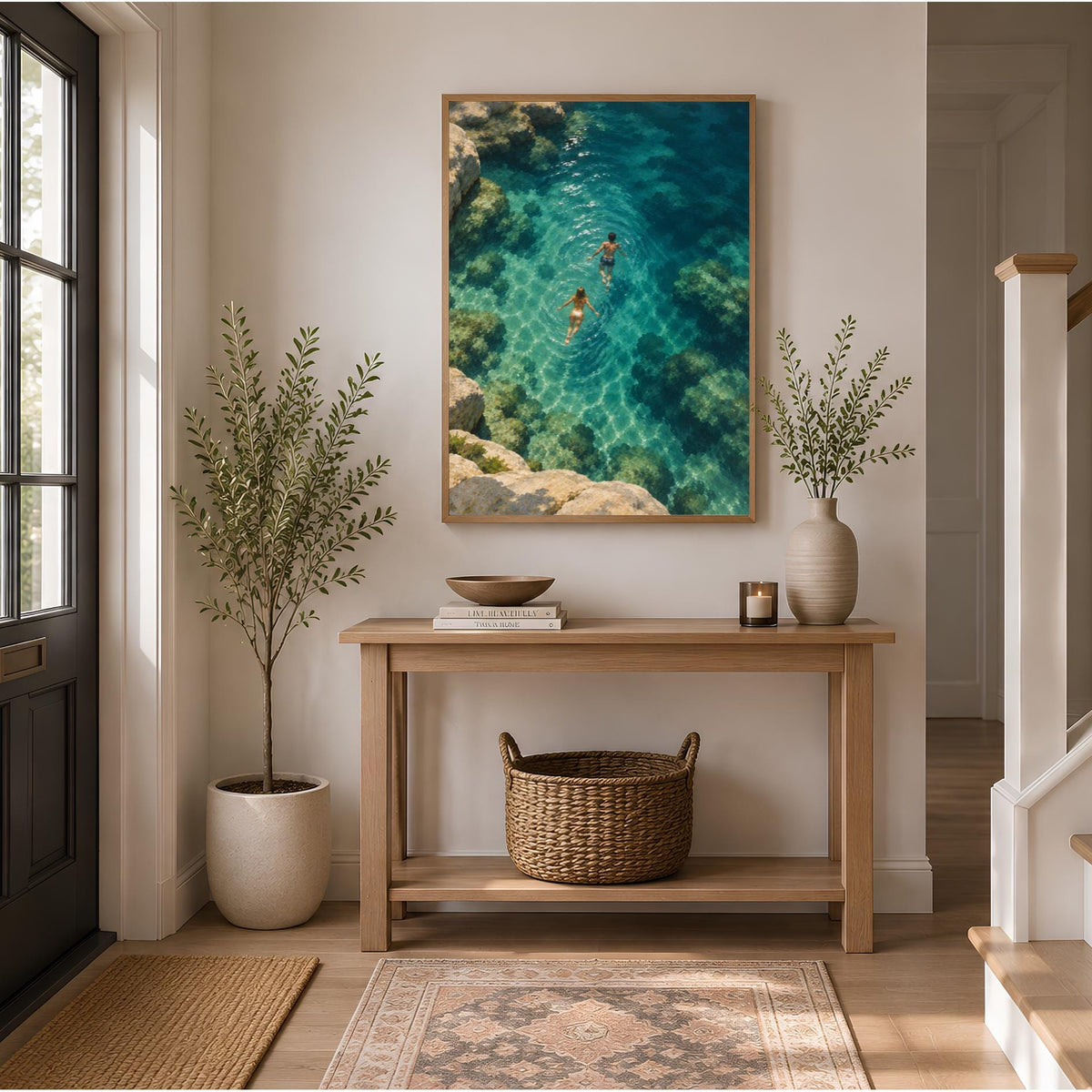 Ocean Swimming Art Print | Mediterranean Sea Wall Art | Coastal Decor | Turquoise Water Artwork