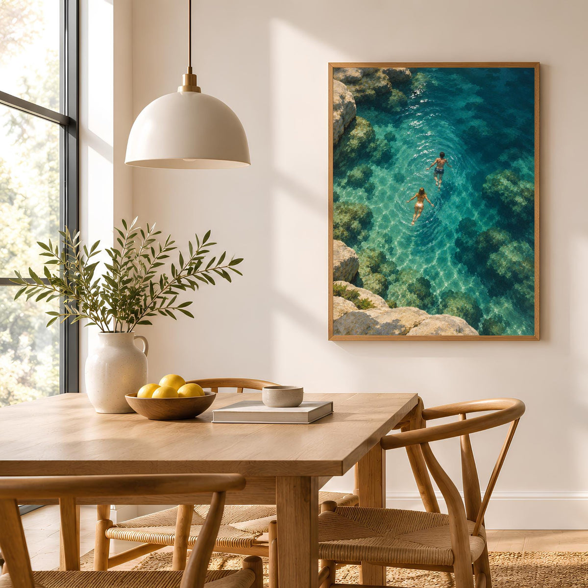 Ocean Swimming Art Print | Mediterranean Sea Wall Art | Coastal Decor | Turquoise Water Artwork