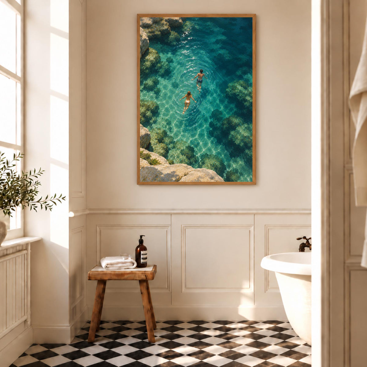 Ocean Swimming Art Print | Mediterranean Sea Wall Art | Coastal Decor | Turquoise Water Artwork
