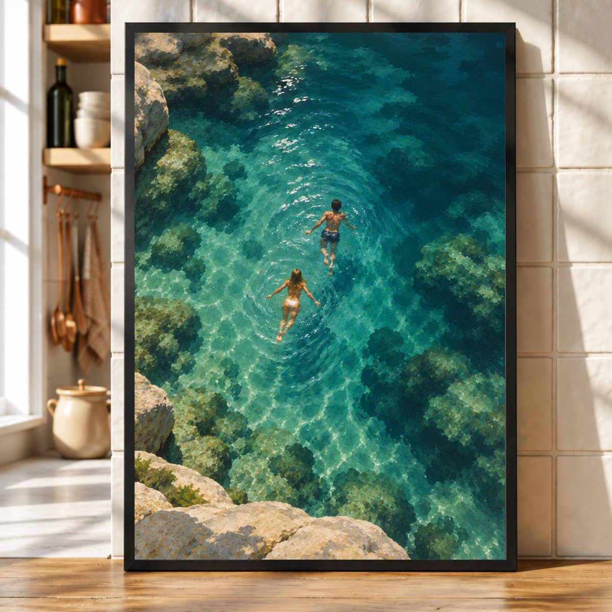 Ocean Swimming Art Print | Mediterranean Sea Wall Art | Coastal Decor | Turquoise Water Artwork