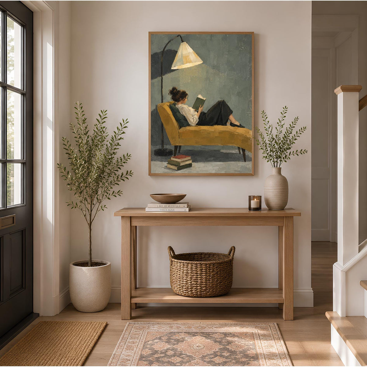 Reading Woman Art Print | Moody Abstract Painting | Vintage Reading Nook Decor | Cozy Home Wall Art