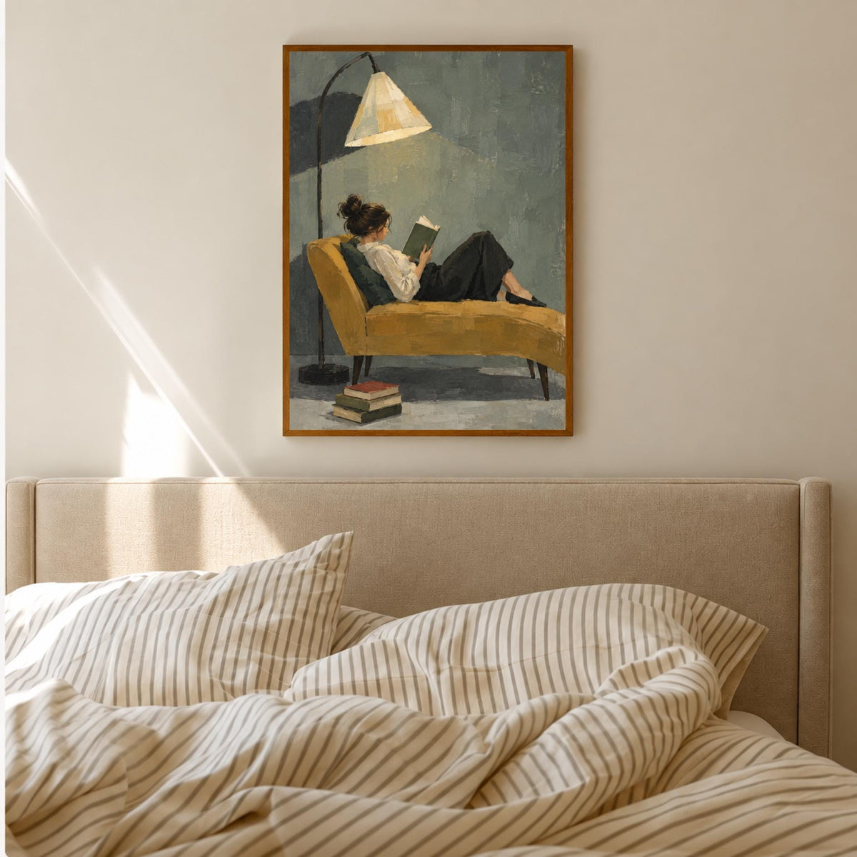 Reading Woman Art Print | Moody Abstract Painting | Vintage Reading Nook Decor | Cozy Home Wall Art