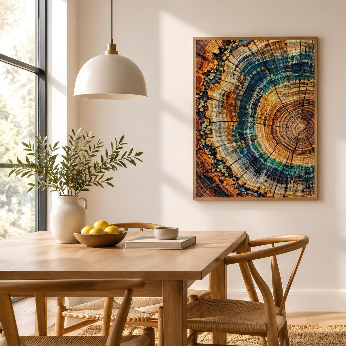 Tree Ring Art Print | Teal Blue Wood Slice Wall Art | Abstract Nature Decor | Rustic Modern Botanical Print | Colourful Timber Art