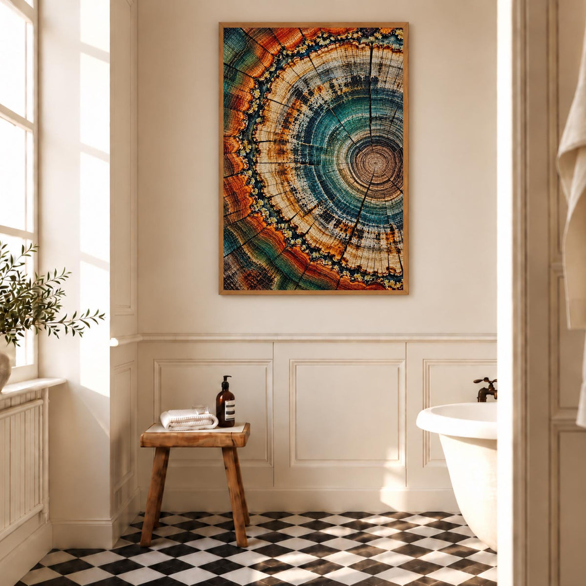 Tree Ring Wall Art | Teal Blue Wood Slice Print | Modern Nature Decor | Rustic Botanical Artwork | Organic Abstract Poster