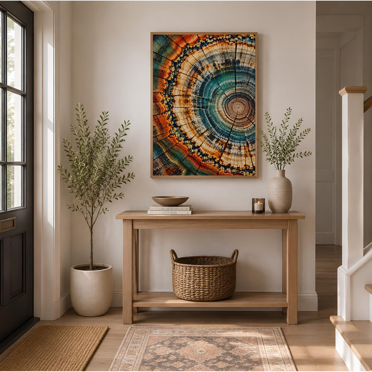 Tree Ring Wall Art | Teal Blue Wood Slice Print | Modern Nature Decor | Rustic Botanical Artwork | Organic Abstract Poster