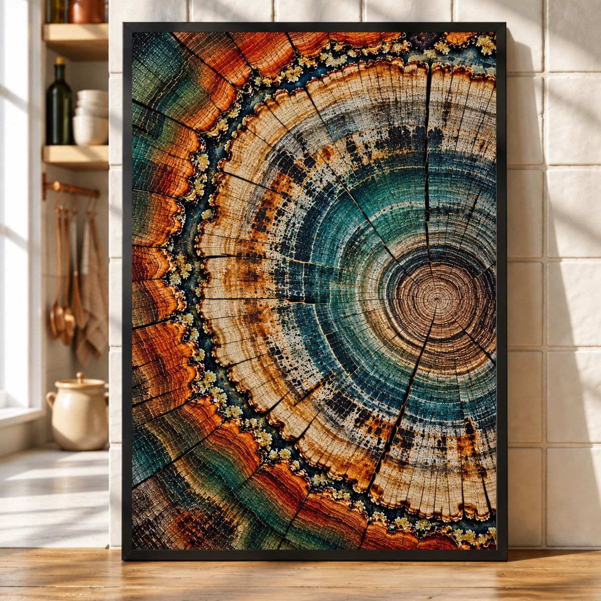 Tree Ring Wall Art | Teal Blue Wood Slice Print | Modern Nature Decor | Rustic Botanical Artwork | Organic Abstract Poster