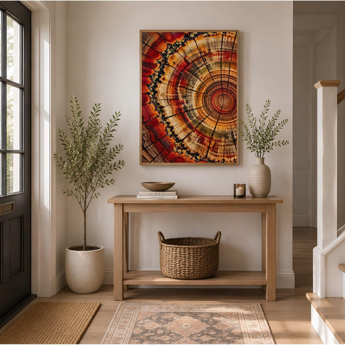 Tree Ring Art Print | Abstract Wood Slice Wall Art | Red Rust Gold Botanical Decor | Nature Inspired Wall Art | Modern Rustic Print