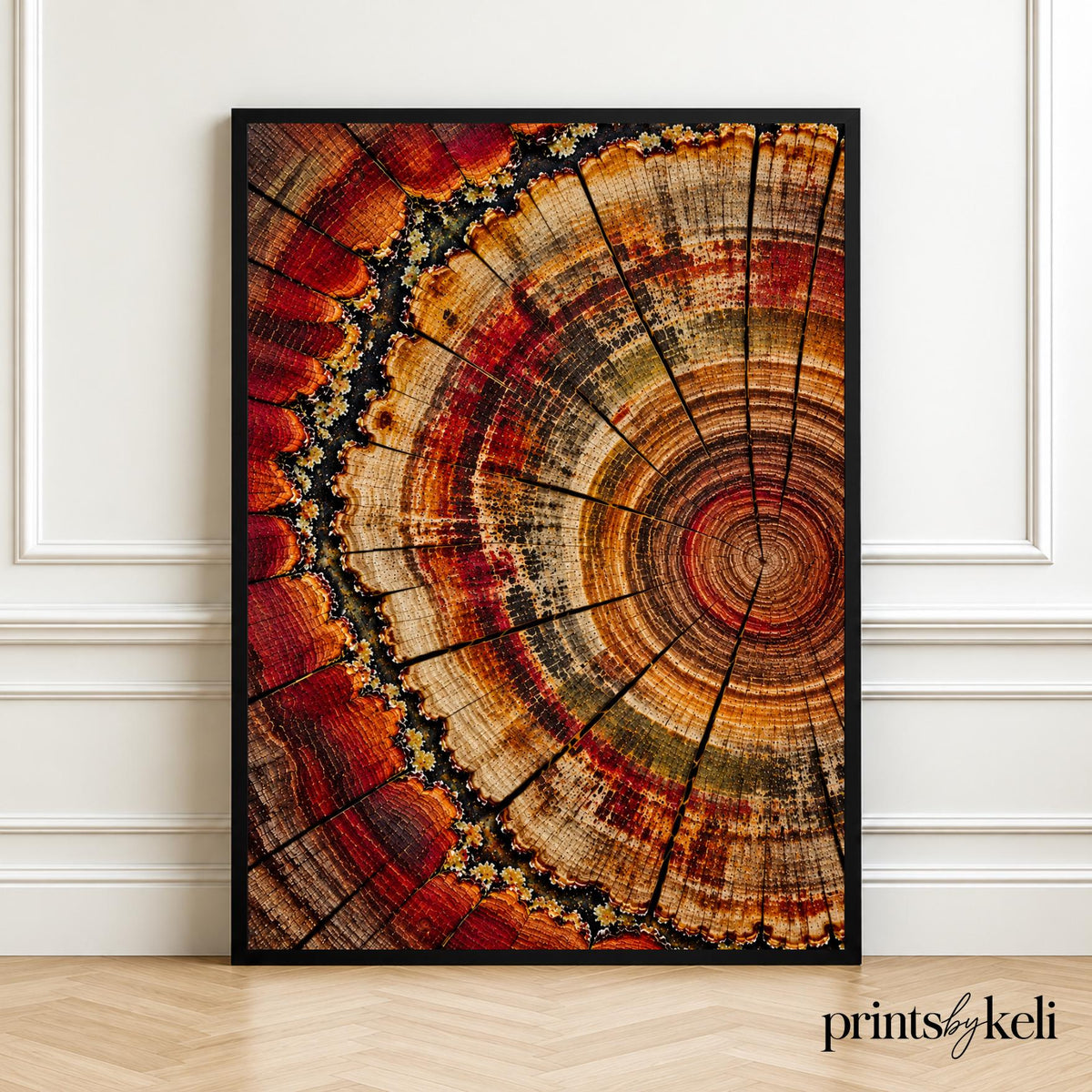 Tree Ring Art Print | Abstract Wood Slice Wall Art | Red Rust Gold Botanical Decor | Nature Inspired Wall Art | Modern Rustic Print