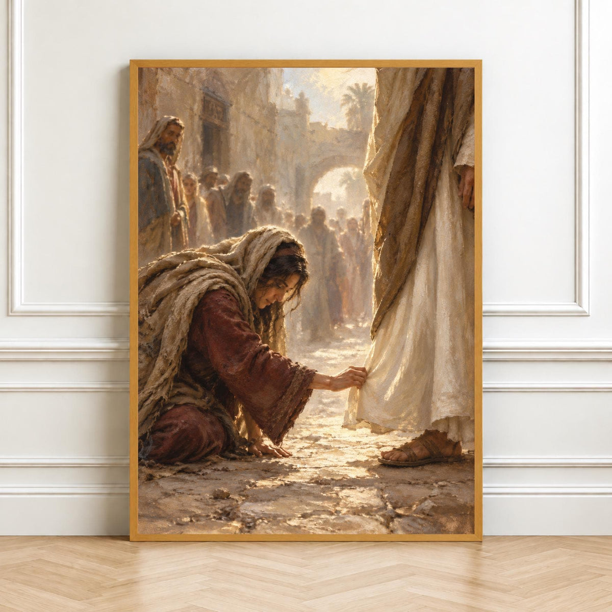 Jesus Healing Art Print | Christian Wall Art | Biblical Jesus Painting | Woman Touching Jesus Robe | Faith Decor | Religious Gift