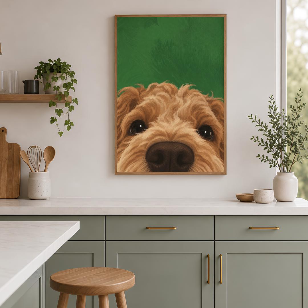 Brown Cockapoo Portrait Print | Textured Brushwork Dog Art