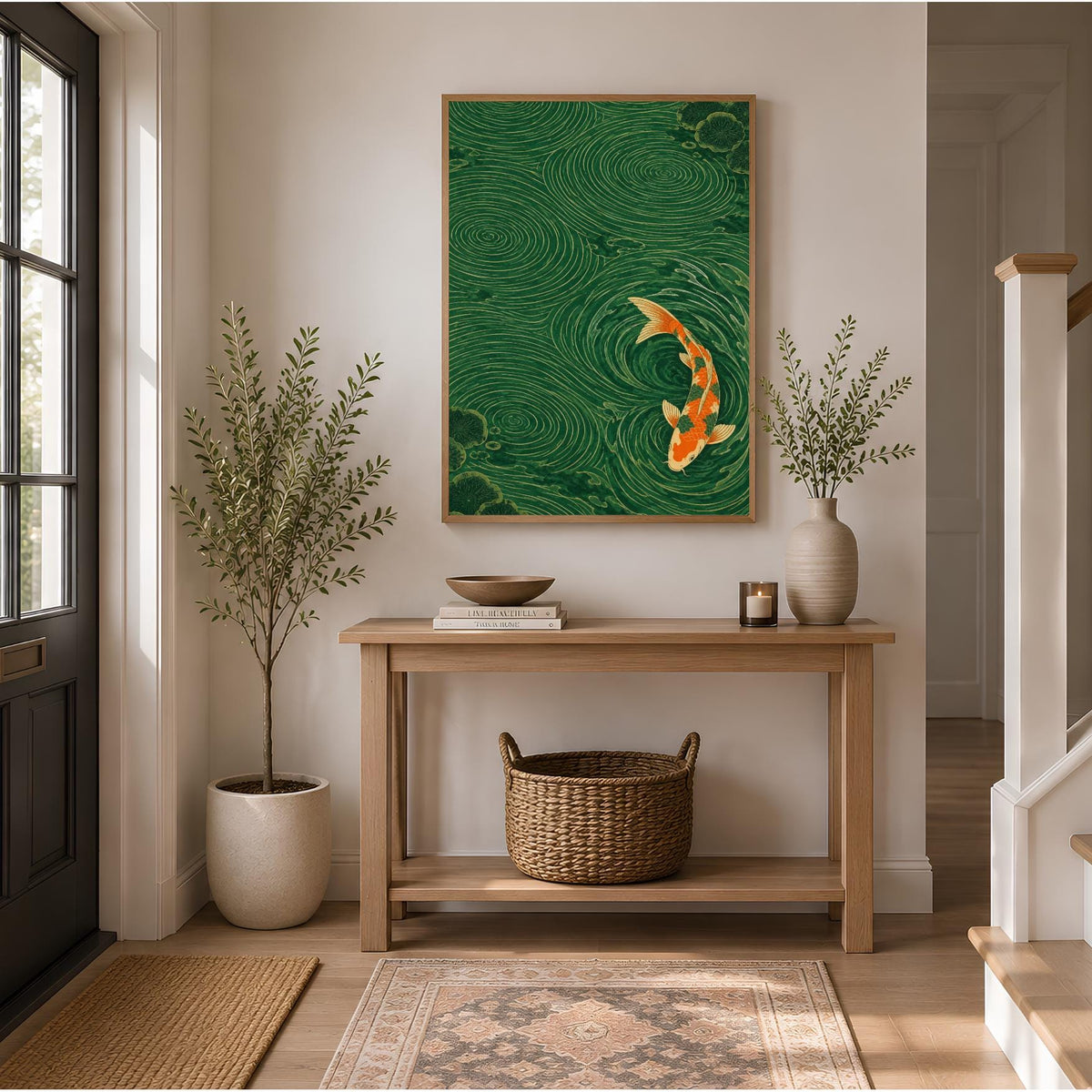 Japanese Koi Fish Wall Art Print | Green Water Garden