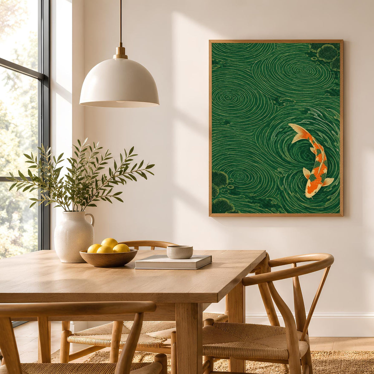 Japanese Koi Fish Wall Art Print | Green Water Garden