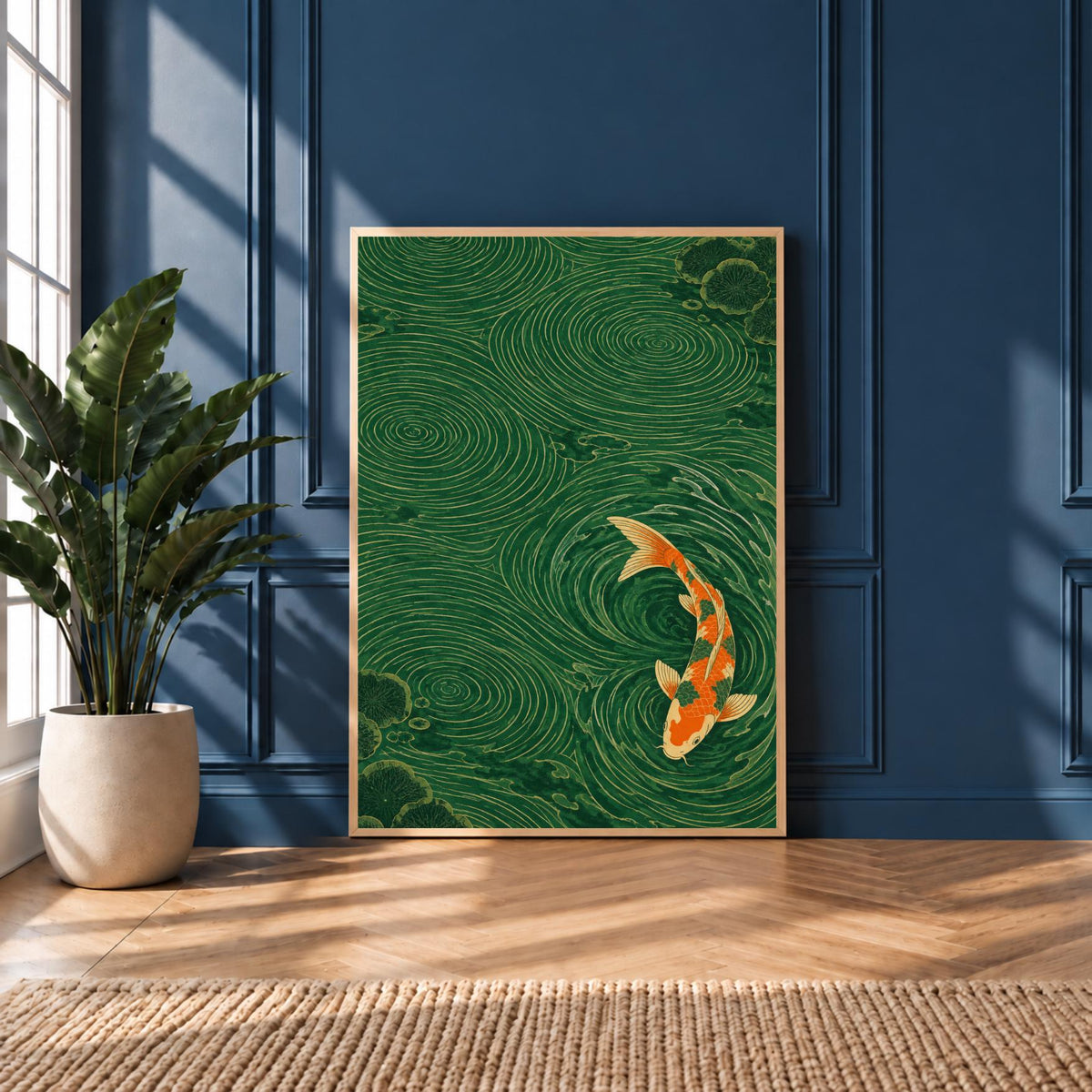 Japanese Koi Fish Wall Art Print | Green Water Garden
