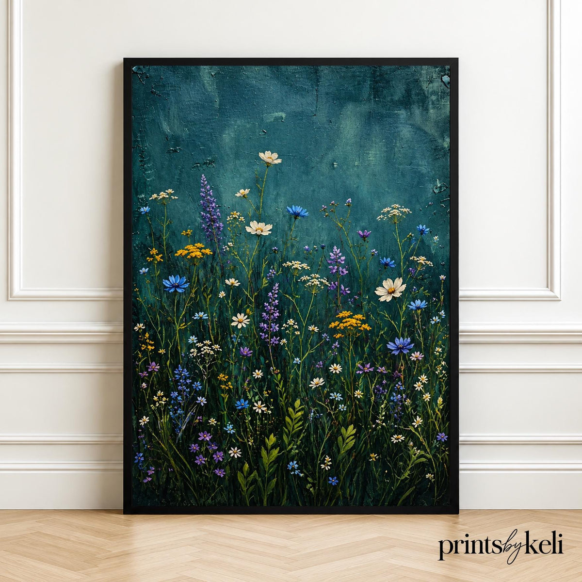 Moody Meadow Wildflower Print | Blue Floral Cottagecore Art