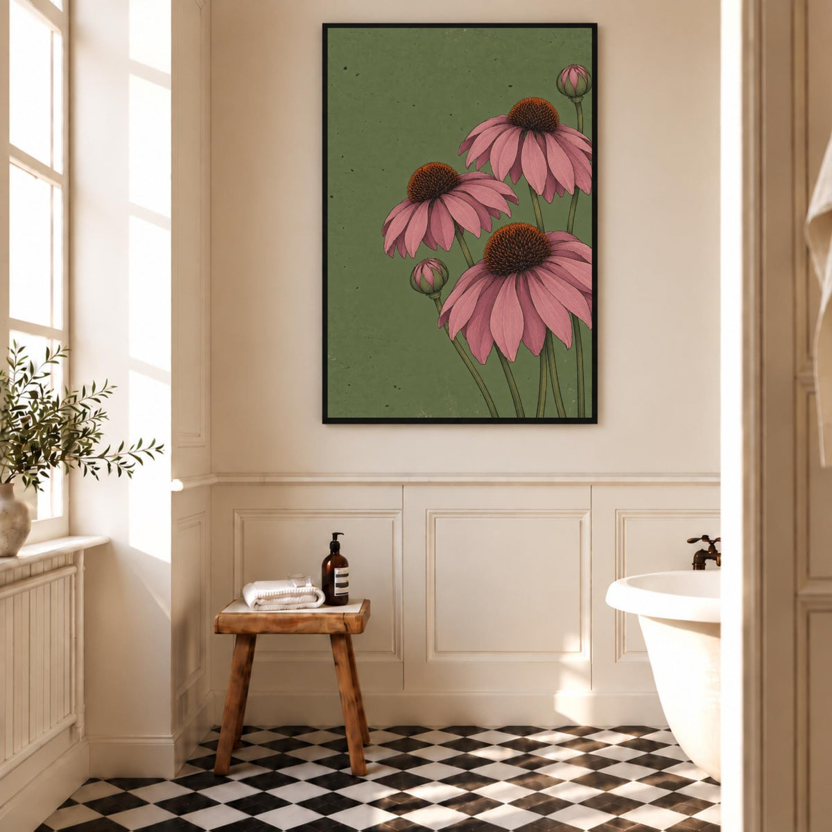 Echinacea Purple Coneflower Art Print | Vintage Botanical Wall Art