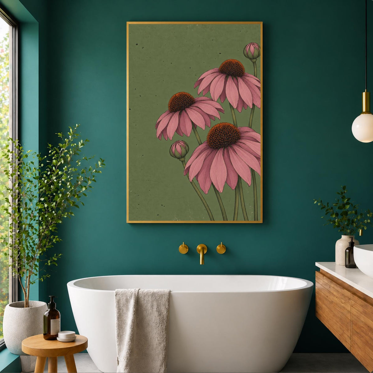 Echinacea Purple Coneflower Art Print | Vintage Botanical Wall Art