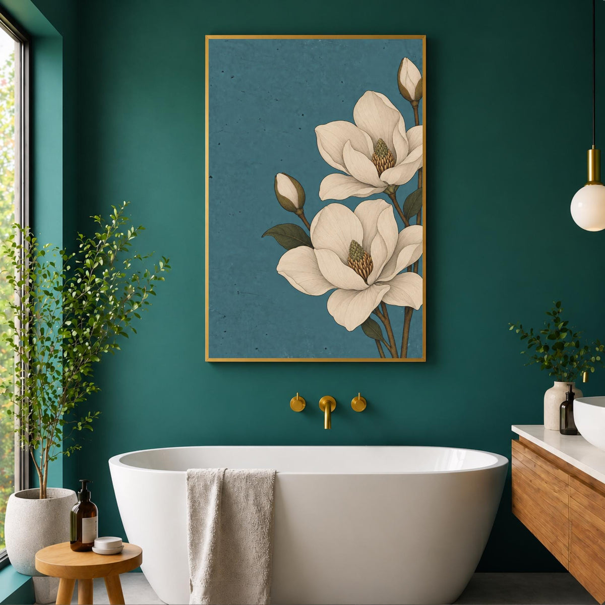 Magnolia Wall Art Print | Blue Botanical Artwork | Vintage Floral Decor