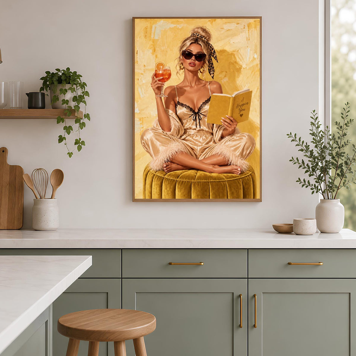 1950s Yellow Art Print | Retro Glamour Woman | Vintage Pin Up Wall Art