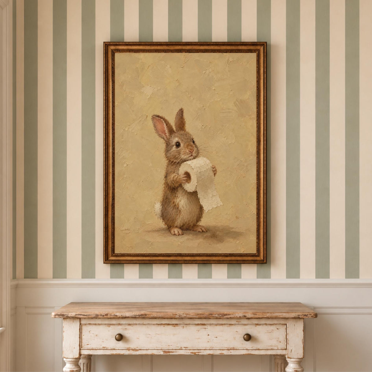 Rabbit and Toilet Paper Wall Art | Funny Bathroom Print | Vintage Powder Room Decor | Cottagecore Wall Art