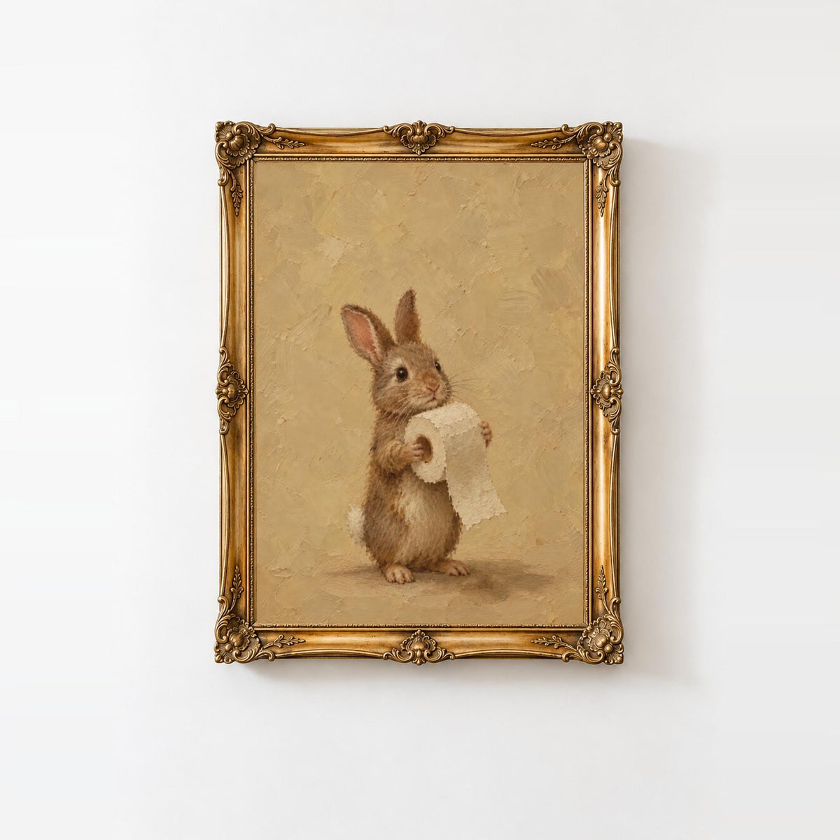 Rabbit and Toilet Paper Wall Art | Funny Bathroom Print | Vintage Powder Room Decor | Cottagecore Wall Art