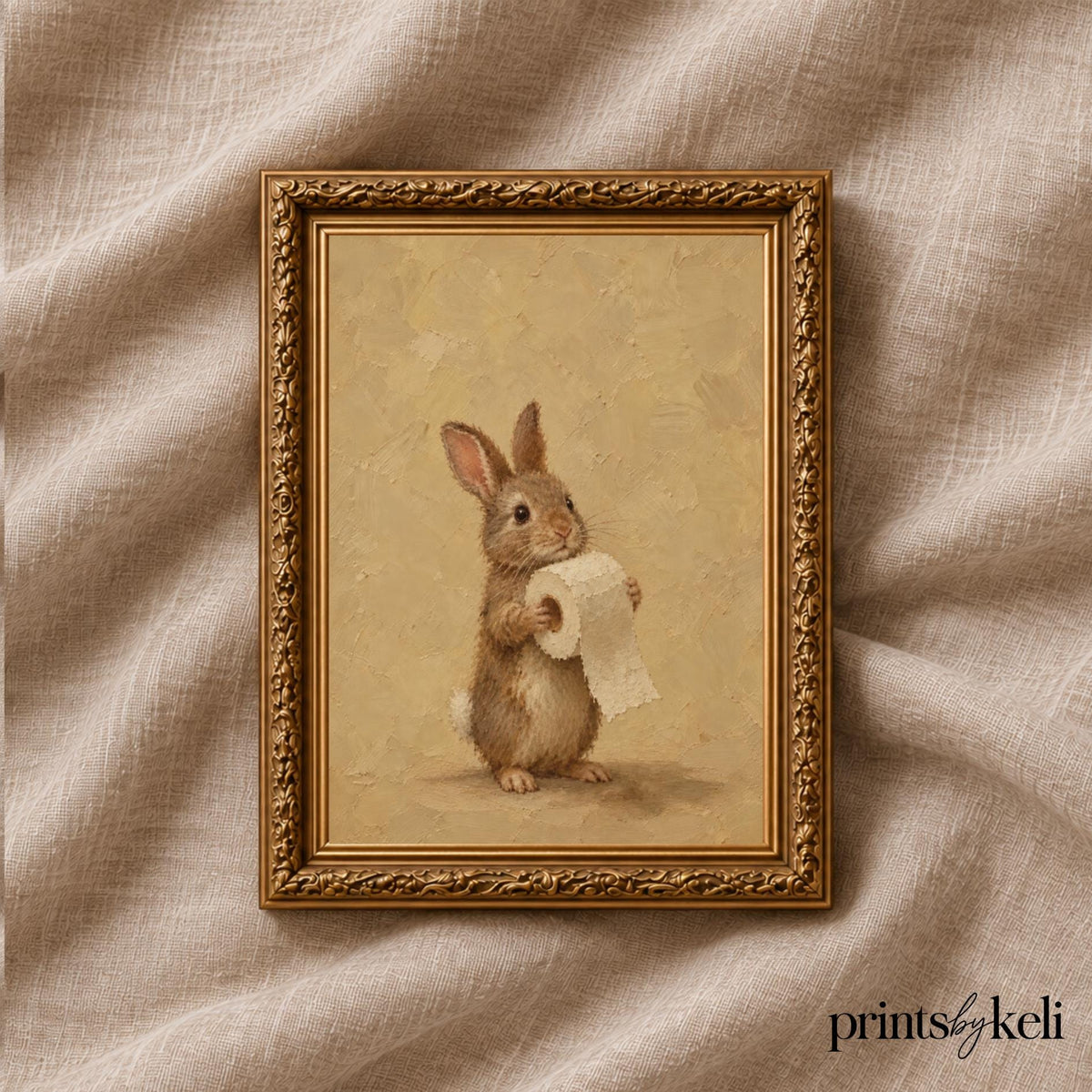 Rabbit and Toilet Paper Wall Art | Funny Bathroom Print | Vintage Powder Room Decor | Cottagecore Wall Art