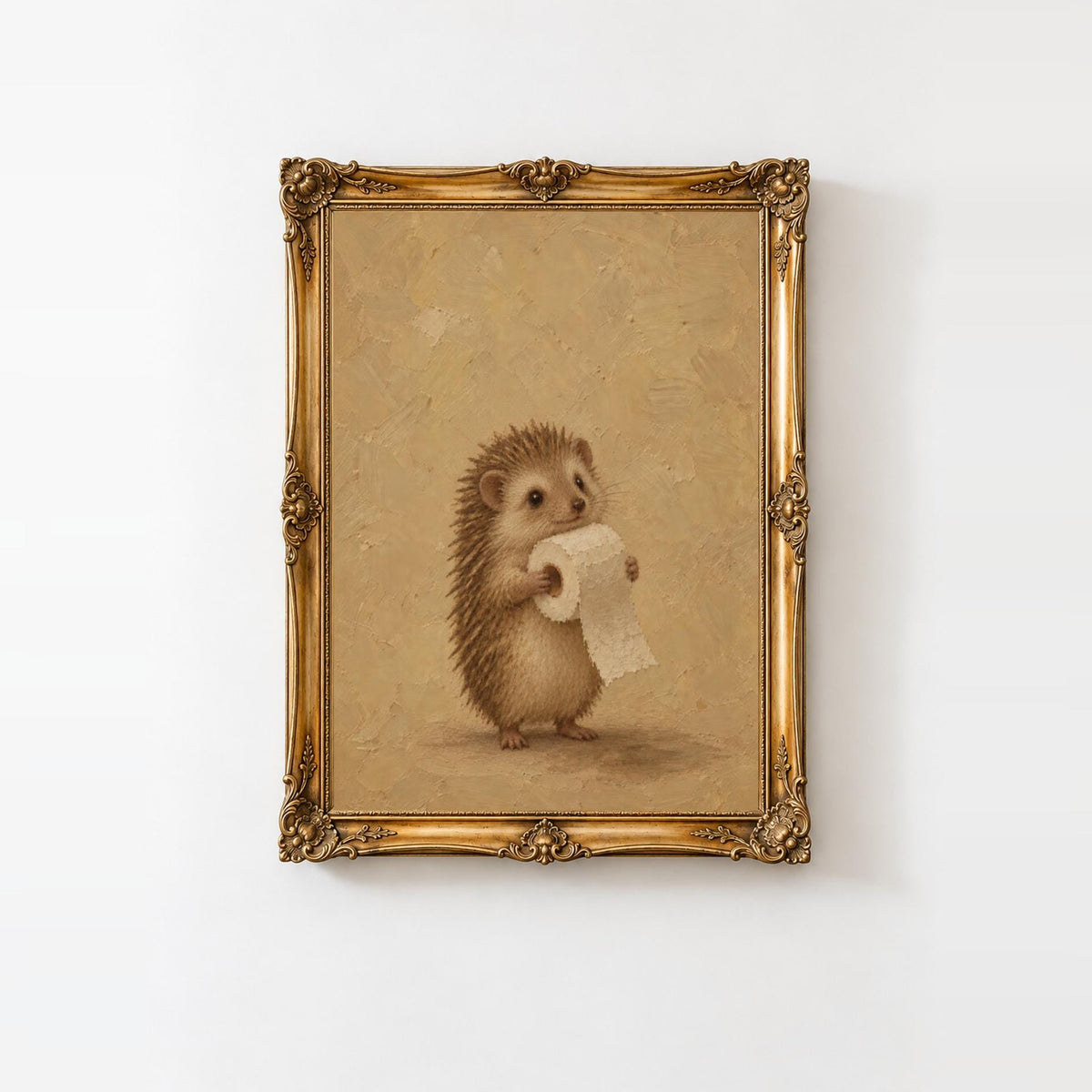 Hedgehog and Toilet Paper Wall Art | Funny Bathroom Print | Vintage Powder Room Decor | Cottagecore Wall Art