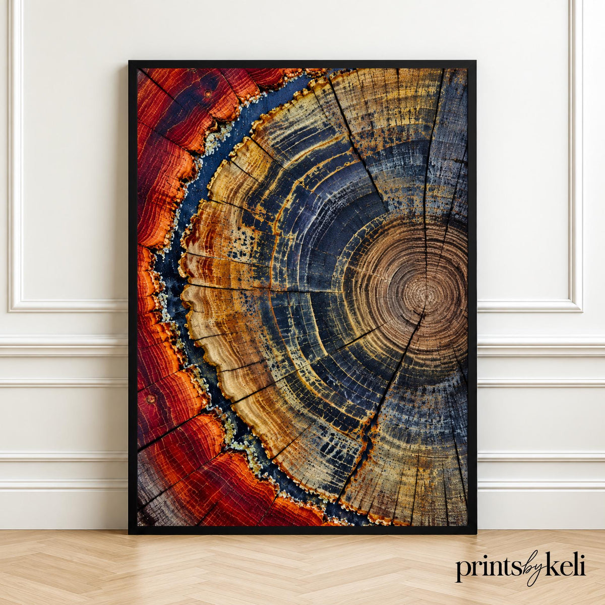 Abstract Tree Ring Print | Colorful Wood Slice Wall Art | Rustic Modern Home Decor | Nature Print