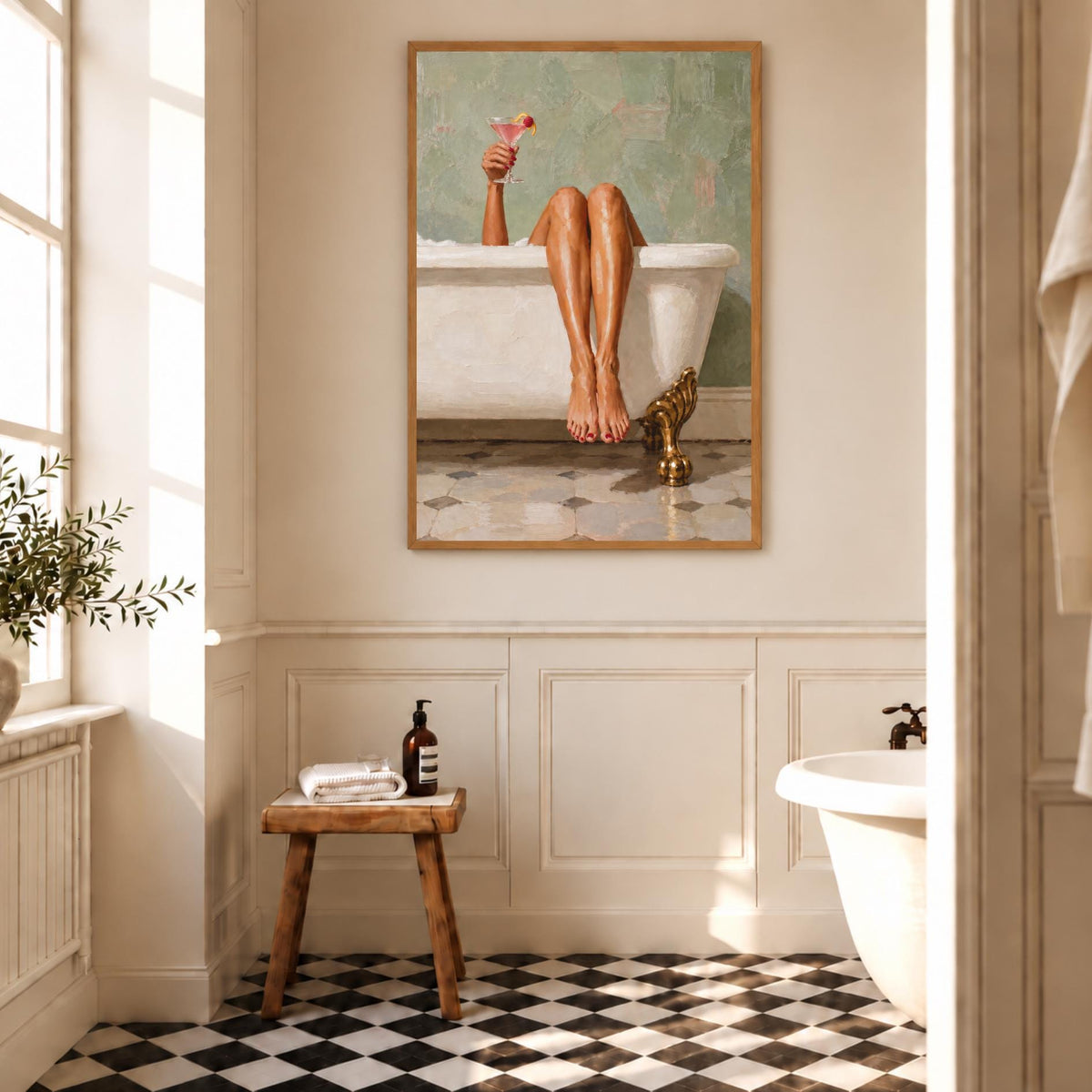 Bathroom Wall Art | Martini Cocktail Print | Feminine Bath Decor | Vintage Spa Artwork | Clawfoot Tub Print