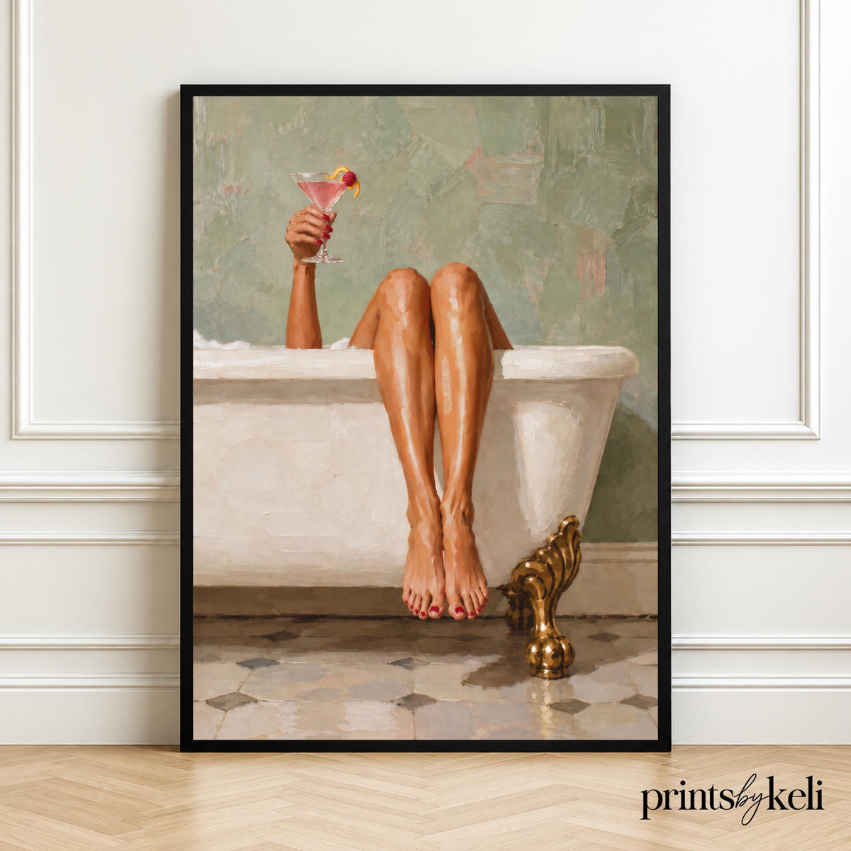 Bathroom Wall Art | Martini Cocktail Print | Feminine Bath Decor | Vintage Spa Artwork | Clawfoot Tub Print