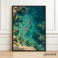 Ocean Swimming Art Print | Mediterranean Sea Wall Art | Coastal Decor | Turquoise Water Artwork