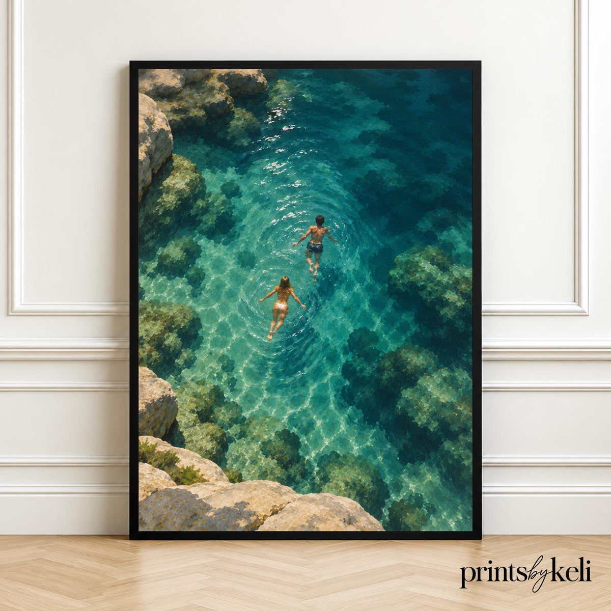 Ocean Swimming Art Print | Mediterranean Sea Wall Art | Coastal Decor | Turquoise Water Artwork