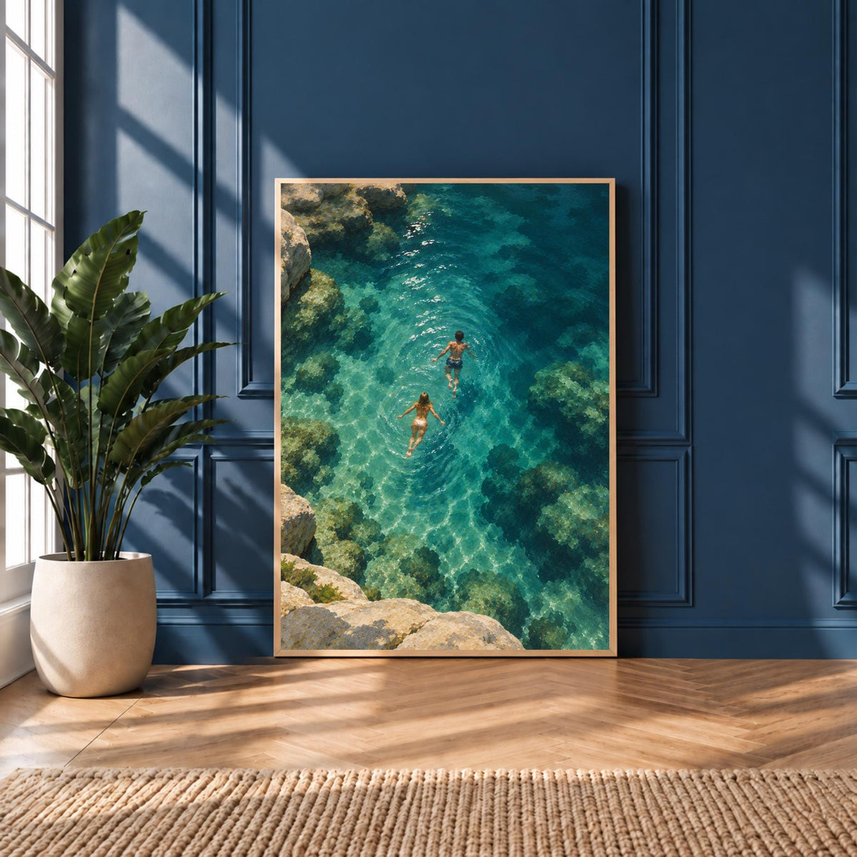 Ocean Swimming Art Print | Mediterranean Sea Wall Art | Coastal Decor | Turquoise Water Artwork