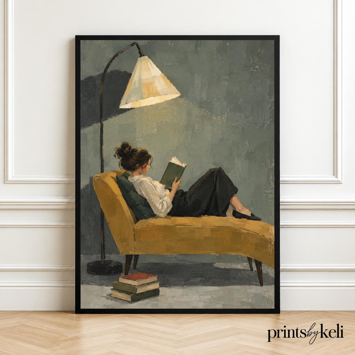 Reading Woman Art Print | Moody Abstract Painting | Vintage Reading Nook Decor | Cozy Home Wall Art