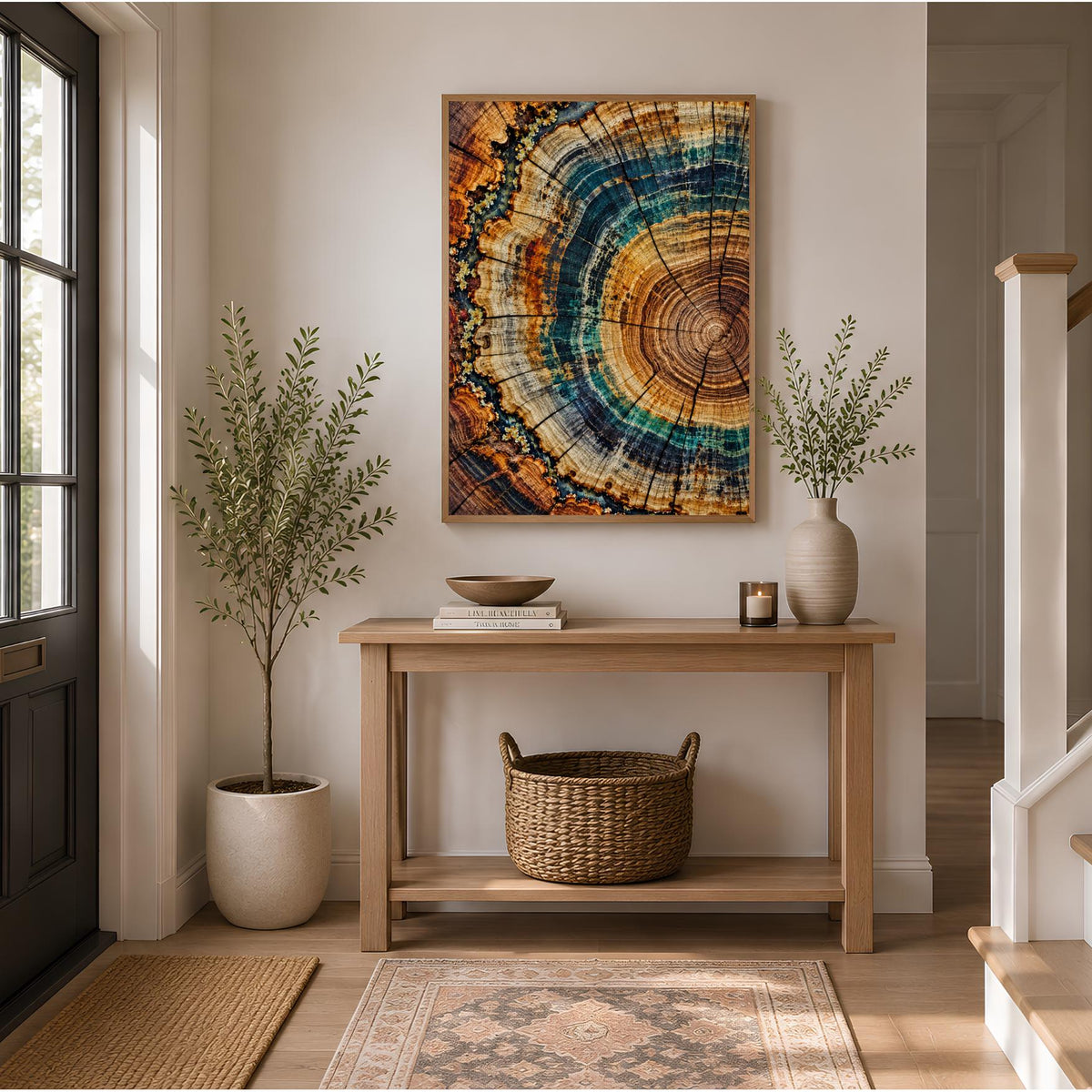 Tree Ring Art Print | Teal Blue Wood Slice Wall Art | Abstract Nature Decor | Rustic Modern Botanical Print | Colourful Timber Art
