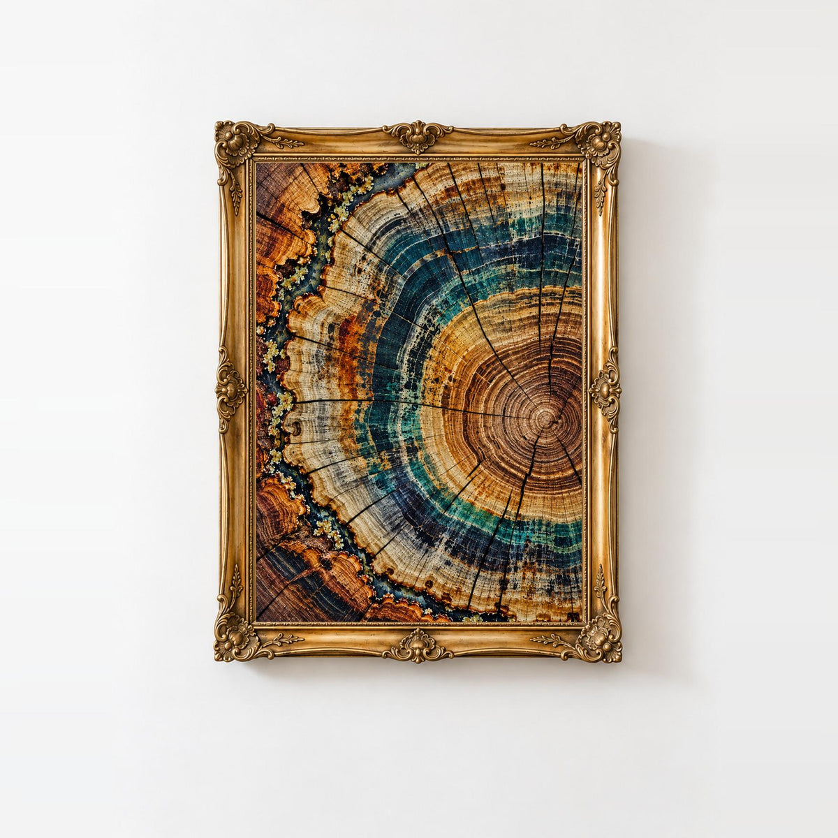 Tree Ring Art Print | Teal Blue Wood Slice Wall Art | Abstract Nature Decor | Rustic Modern Botanical Print | Colourful Timber Art