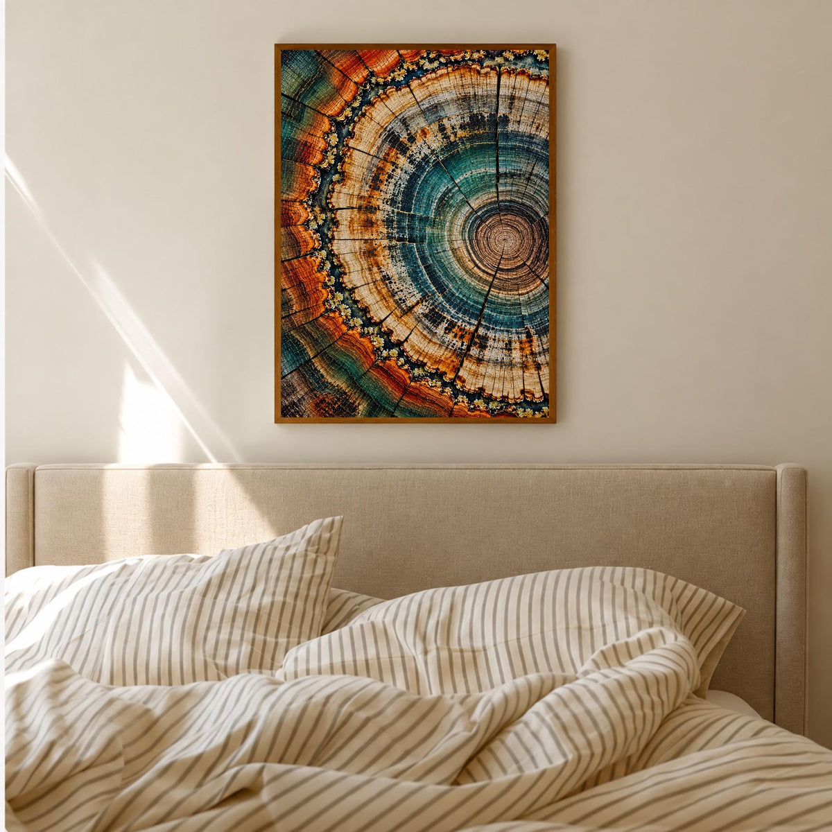 Tree Ring Wall Art | Teal Blue Wood Slice Print | Modern Nature Decor | Rustic Botanical Artwork | Organic Abstract Poster