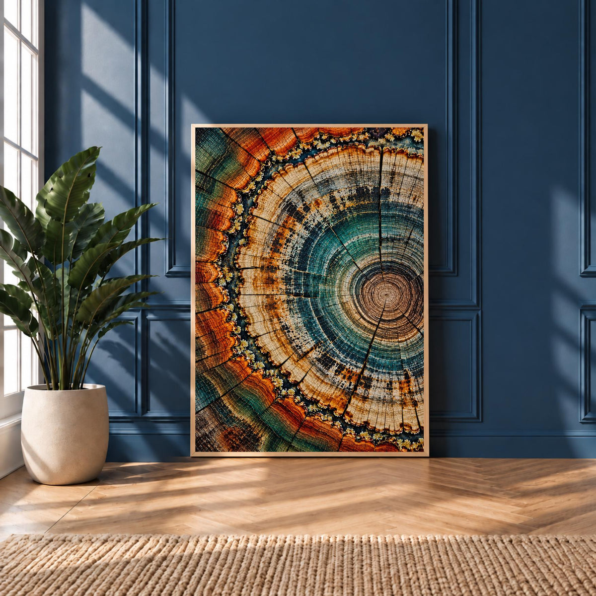 Tree Ring Wall Art | Teal Blue Wood Slice Print | Modern Nature Decor | Rustic Botanical Artwork | Organic Abstract Poster