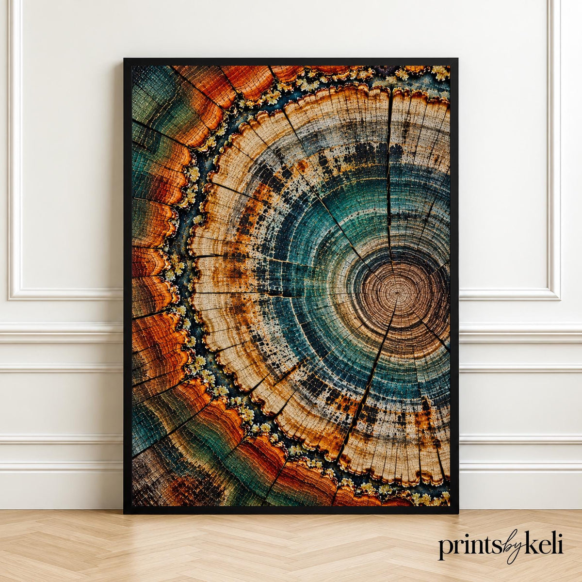 Tree Ring Wall Art | Teal Blue Wood Slice Print | Modern Nature Decor | Rustic Botanical Artwork | Organic Abstract Poster