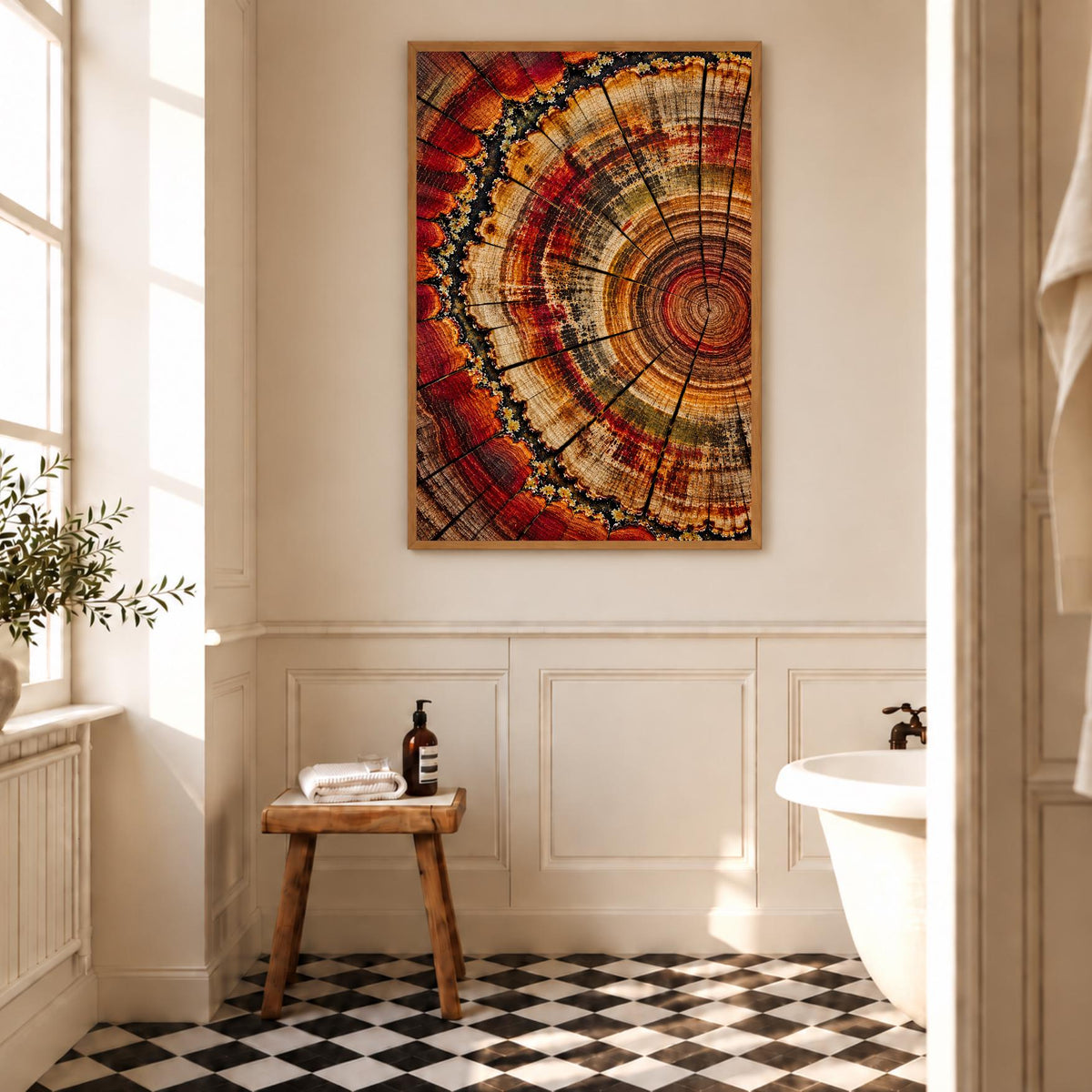 Tree Ring Art Print | Abstract Wood Slice Wall Art | Red Rust Gold Botanical Decor | Nature Inspired Wall Art | Modern Rustic Print