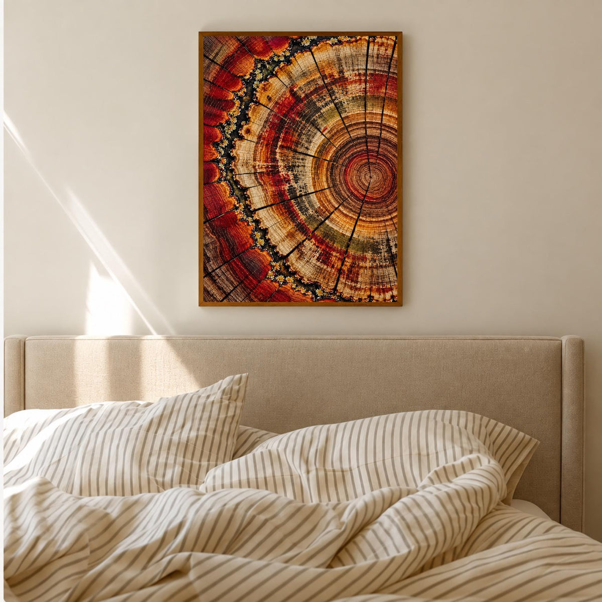 Tree Ring Art Print | Abstract Wood Slice Wall Art | Red Rust Gold Botanical Decor | Nature Inspired Wall Art | Modern Rustic Print