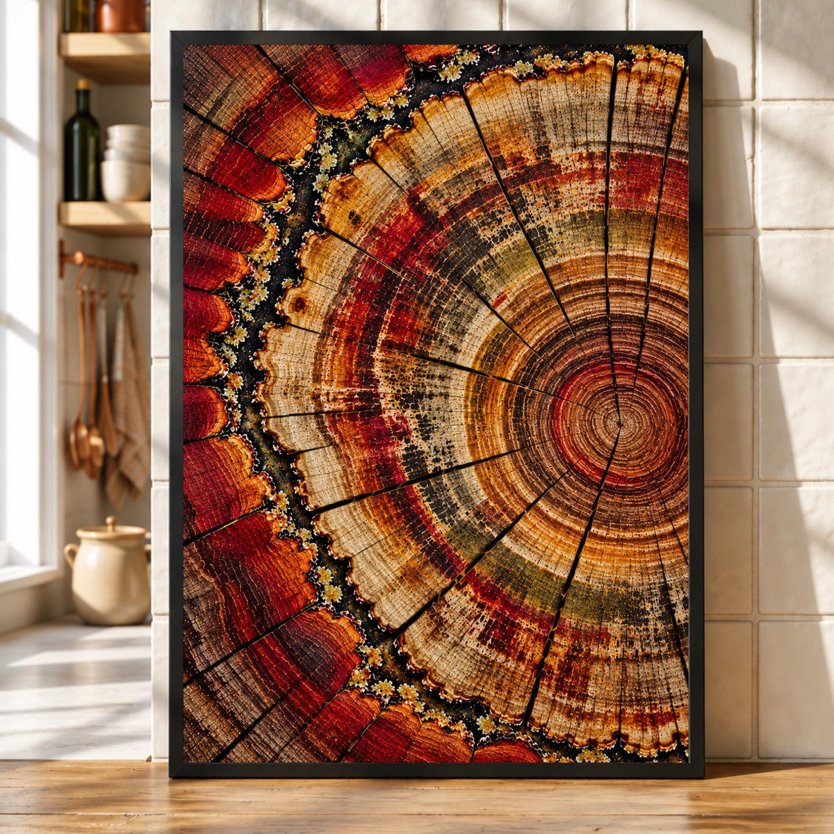 Tree Ring Art Print | Abstract Wood Slice Wall Art | Red Rust Gold Botanical Decor | Nature Inspired Wall Art | Modern Rustic Print